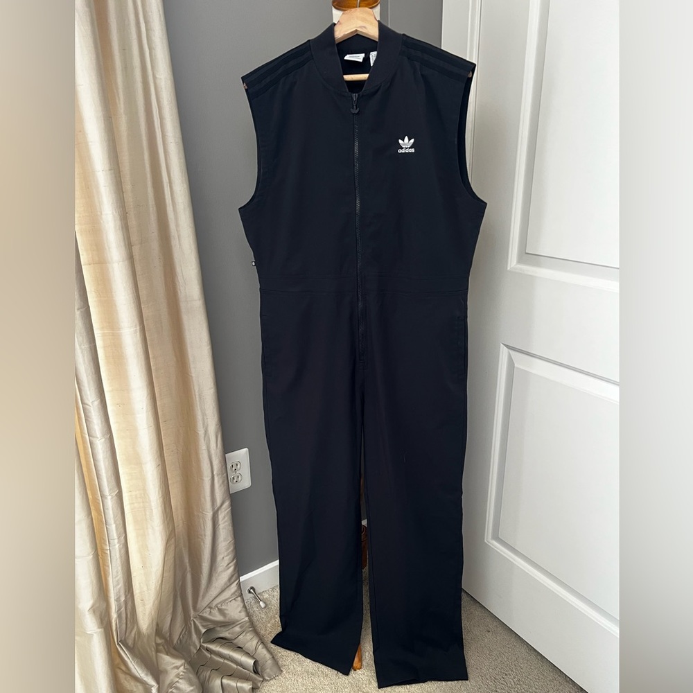 Adidas Black Zip-Up sleeveless jumpsuit with Logo